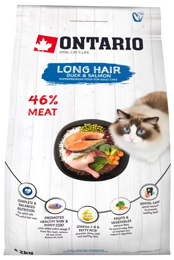 ONTARIO Cat Long Hair Duck & Salmon, 2kg