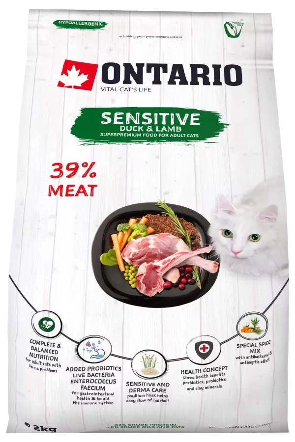 ONTARIO Cat Sensitive Duck & Lamb, 2kg