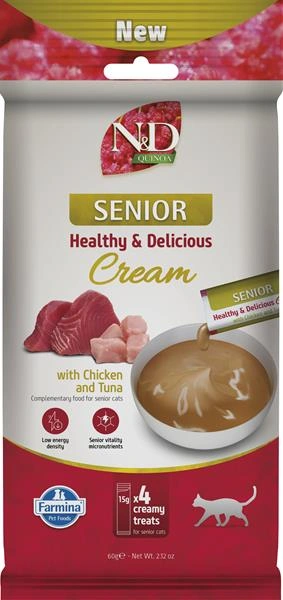 FARMINA N&D Cat Senior QUINOA Creamy with Chicken & Tuna, 4 x 15 g