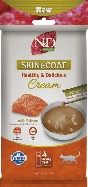 FARMINA N&D Cat QUINOA Skin & Coat Creamy with Salmon, 4 x 15 g