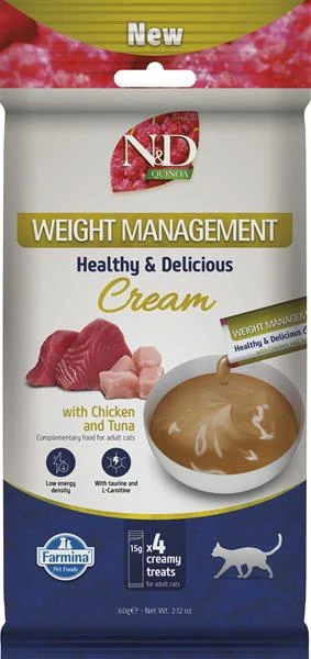 FARMINA N&D Cat QUINOA Weight Management Creamy with Chicken & Tuna, 4 x 15 g
