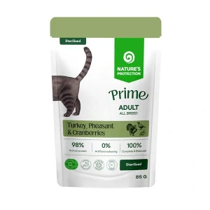 NATURES PROTECTION Prime Cat Kapsička pre dospelé sterilizované mačky Turkey & pheasant & cranberries, 85g