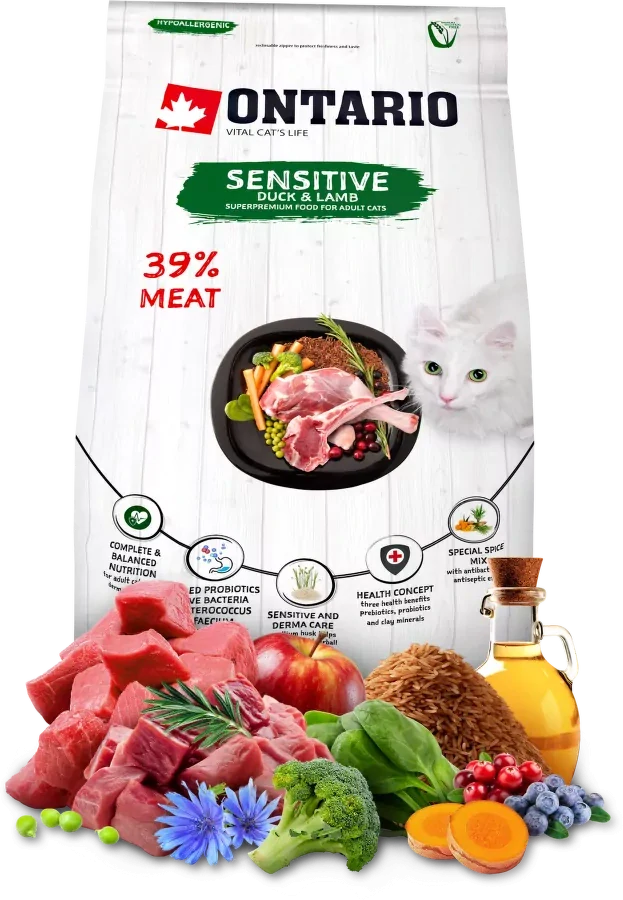 ONTARIO Cat Sensitive Duck & Lamb, 2kg